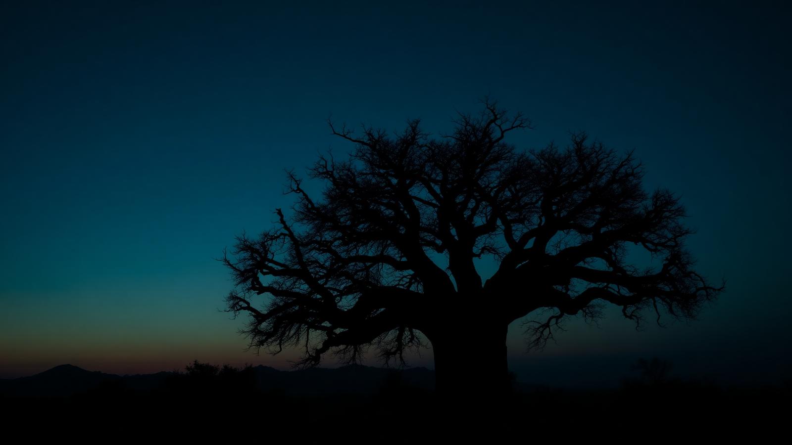 Ancient African baobab tree at dusk